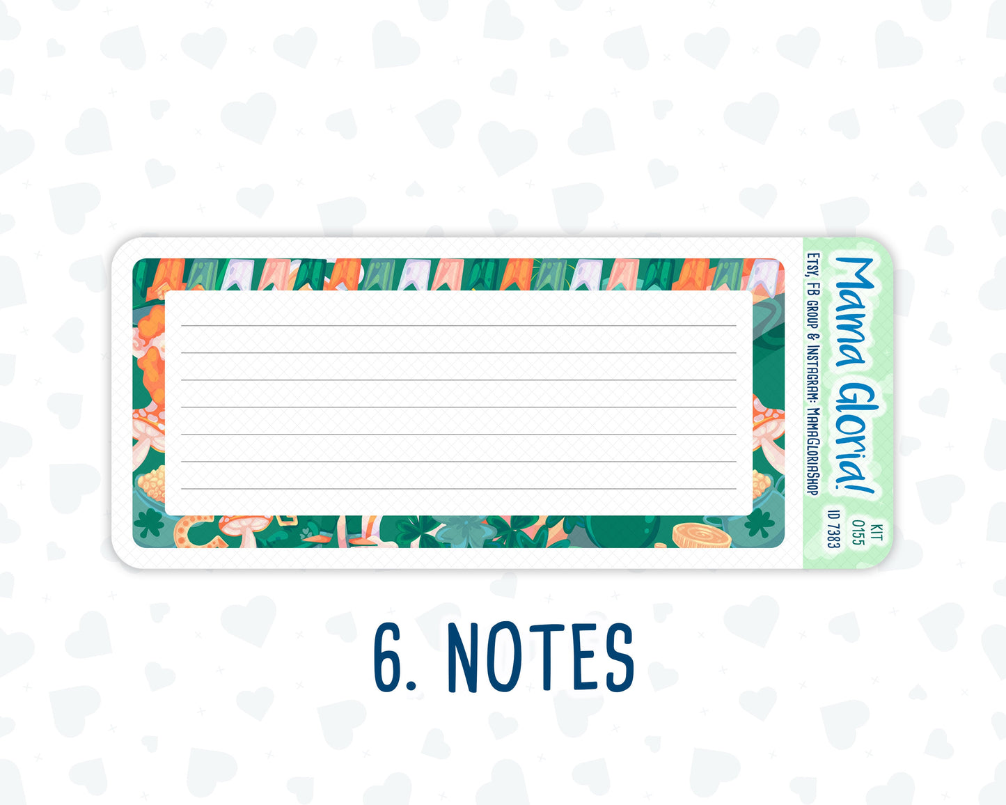 Kit 0155 - 7x9 - Lucky Charm - March- Spring- Notes Pages - Dashboard Kit - Productivity Page