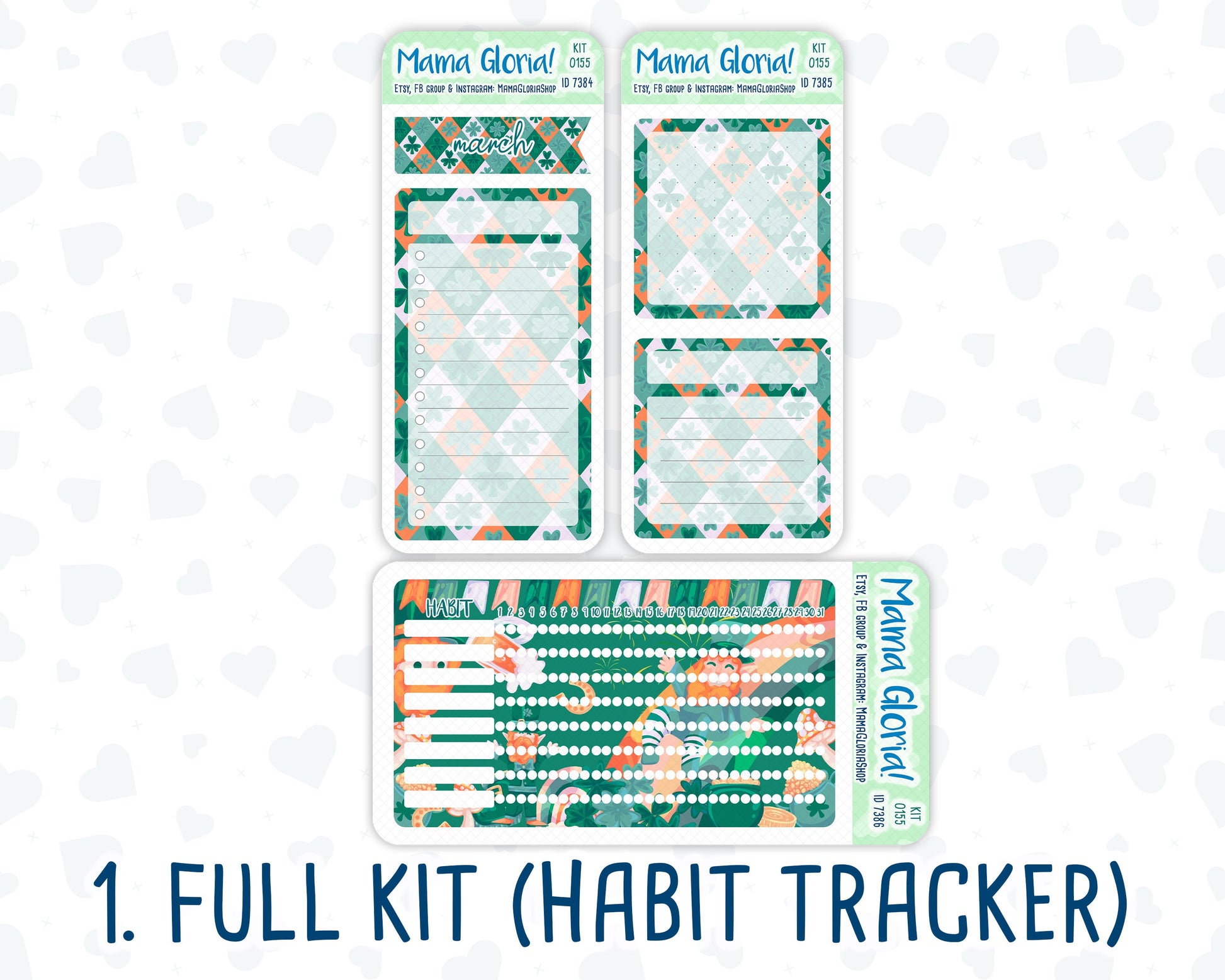 Kit 0155 - A5 - Lucky Charm - March- Spring- Notes Pages - Dashboard Kit - Productivity Page