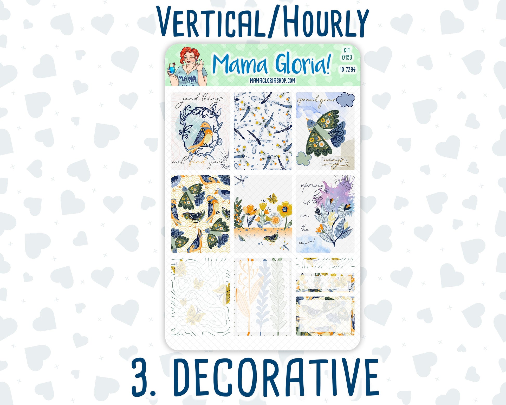 Kit 0153 -7x9 - Songbirds - March - Spring- Weekly Kit For Vertical And Hourly EC Planners