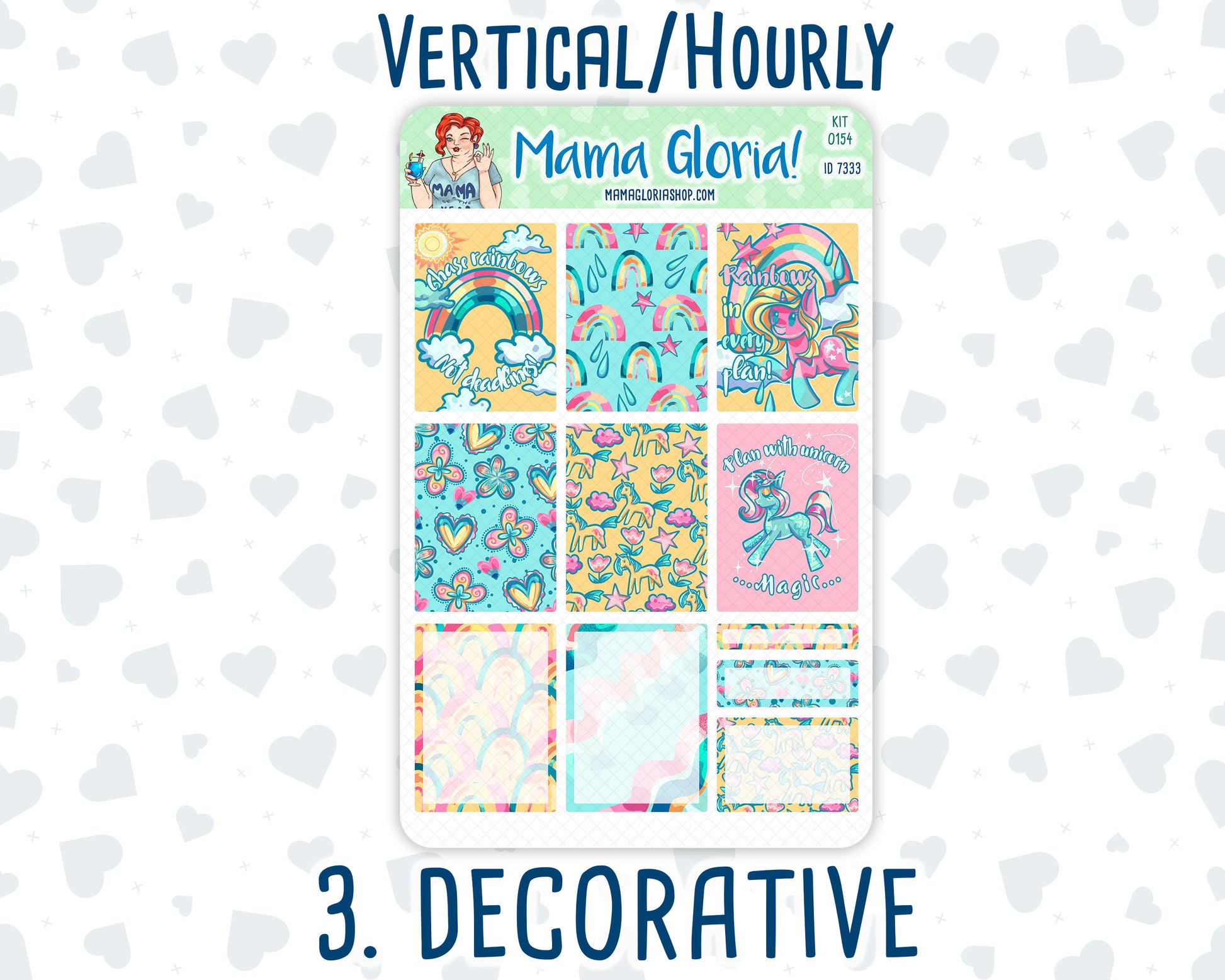 Kit 0154 -7x9 - Unicorn Magic - March - Spring- Weekly Kit For Vertical And Hourly EC Planners