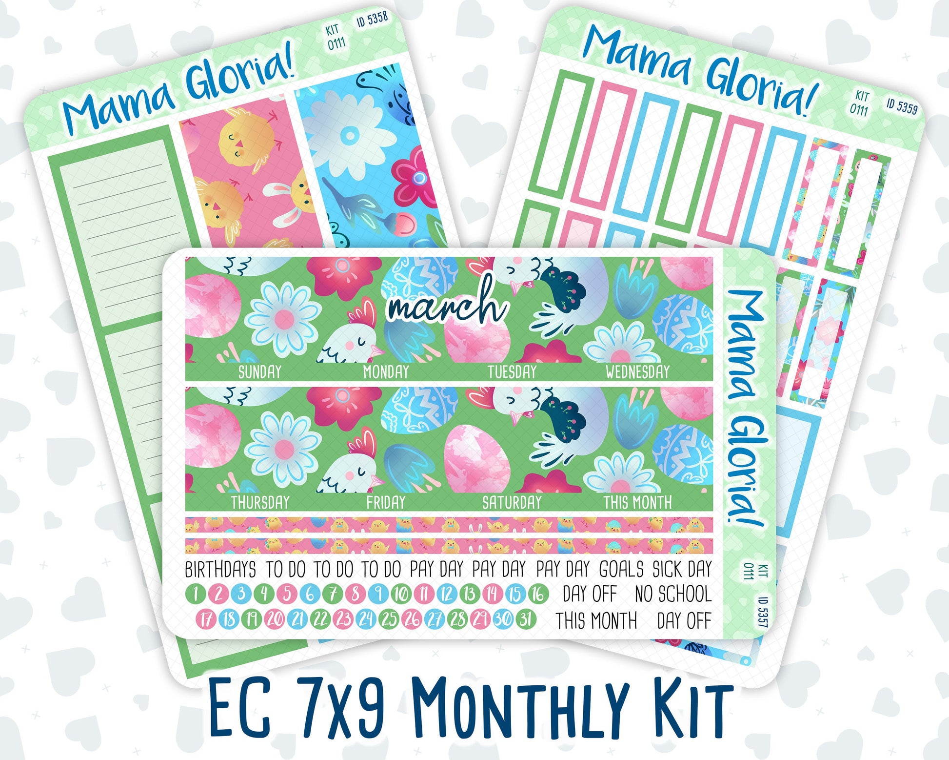 Kit 0111 -7x9 - Monthly - Easter Holidays- April- Spring- For EC Planners