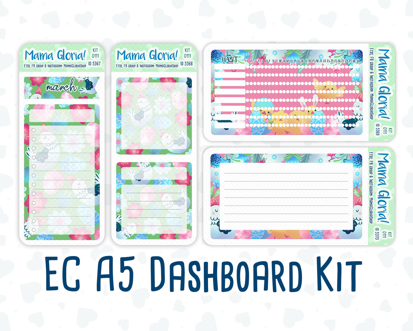 Kit 0111-A5 - Easter Holidays- April- Spring- Notes Pages - Dashboard Kit - Productivity Page