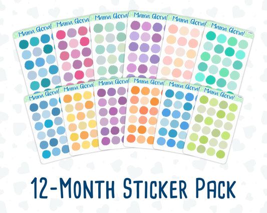 12-Month Functional Circles - 2024 - For Planners - Sticker Pack