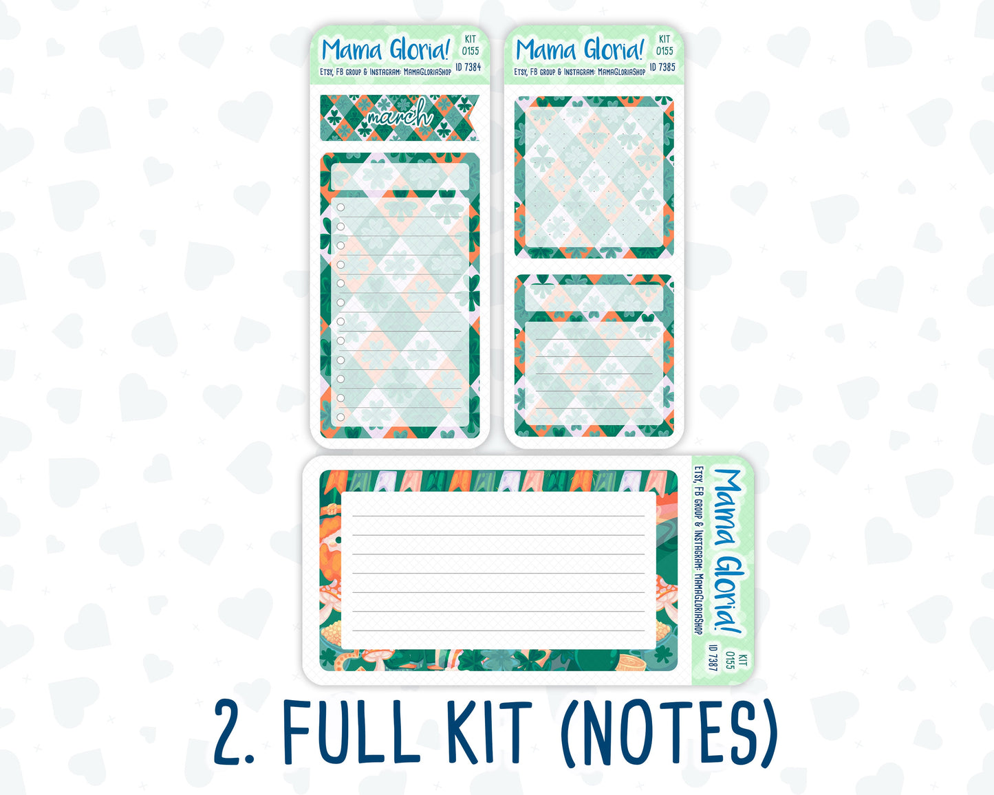 Kit 0155 - A5 - Lucky Charm - March- Spring- Notes Pages - Dashboard Kit - Productivity Page