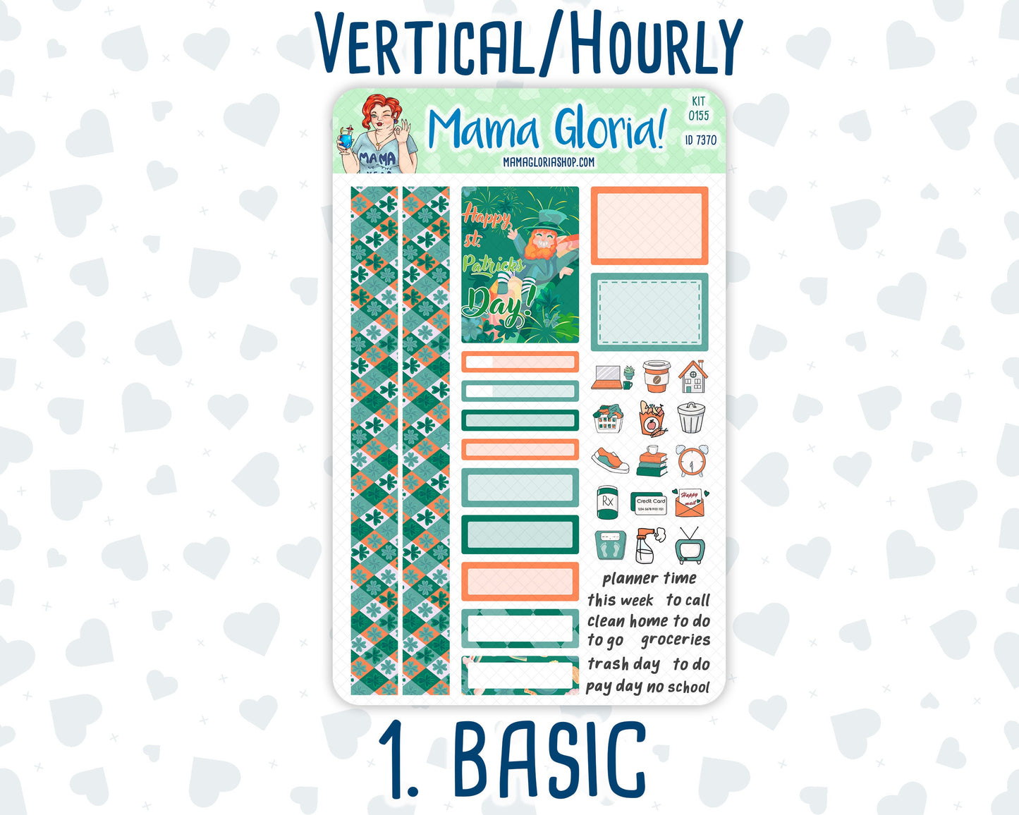 Kit 0155 -7x9 - Lucky Charm - March - Spring- Weekly Kit For Vertical And Hourly EC Planners