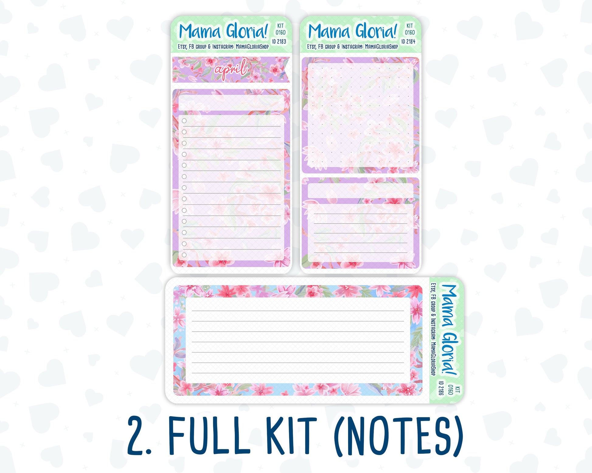 Kit 0160 - 7x9 - Blossom Ensemble - April- Spring- Notes Pages - Dashboard Kit - Productivity Page