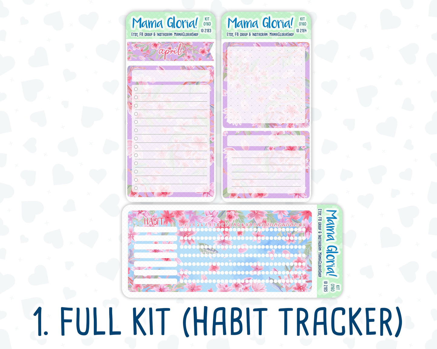 Kit 0160 - 7x9 - Blossom Ensemble - April- Spring- Notes Pages - Dashboard Kit - Productivity Page