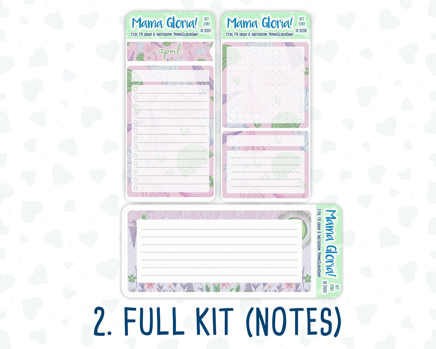 Kit 0161 - 7x9 - Spring Rain - April- Spring- Notes Pages - Dashboard Kit - Productivity Page