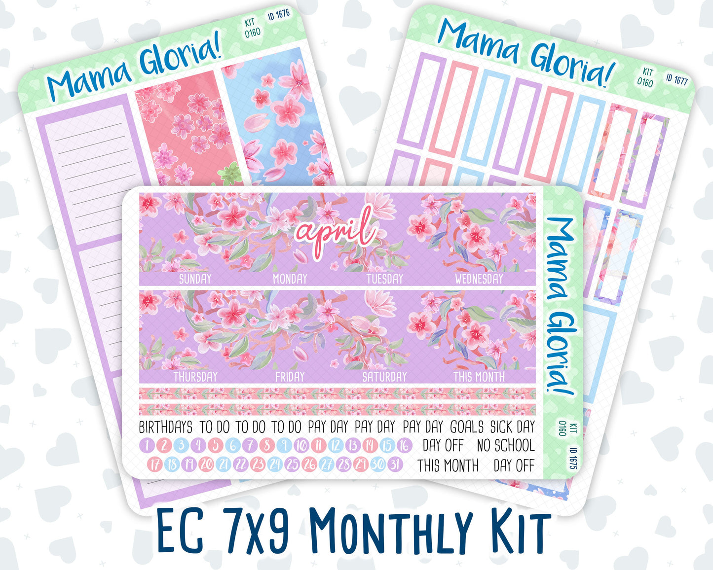 Kit 0160 -7x9 - Monthly - Blossom Ensemble - April- Spring- For EC Planners