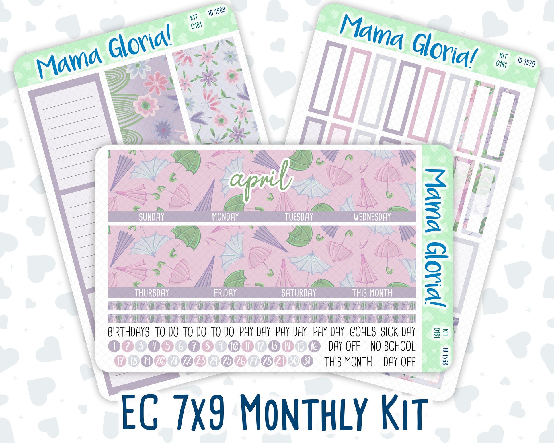 Kit 0161 -7x9 - Monthly - Spring Rain - April- Spring- For EC Planners