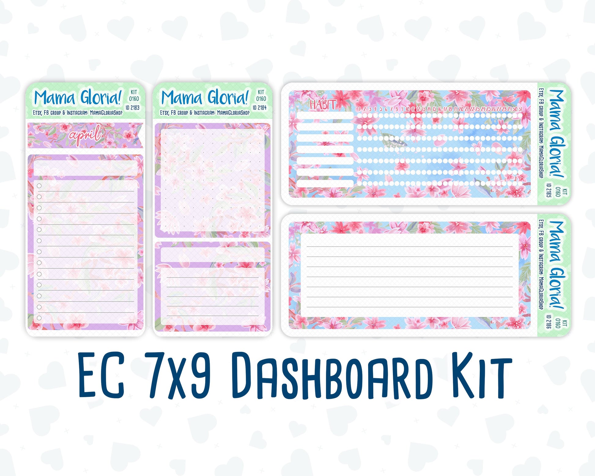 Kit 0160 - 7x9 - Blossom Ensemble - April- Spring- Notes Pages - Dashboard Kit - Productivity Page