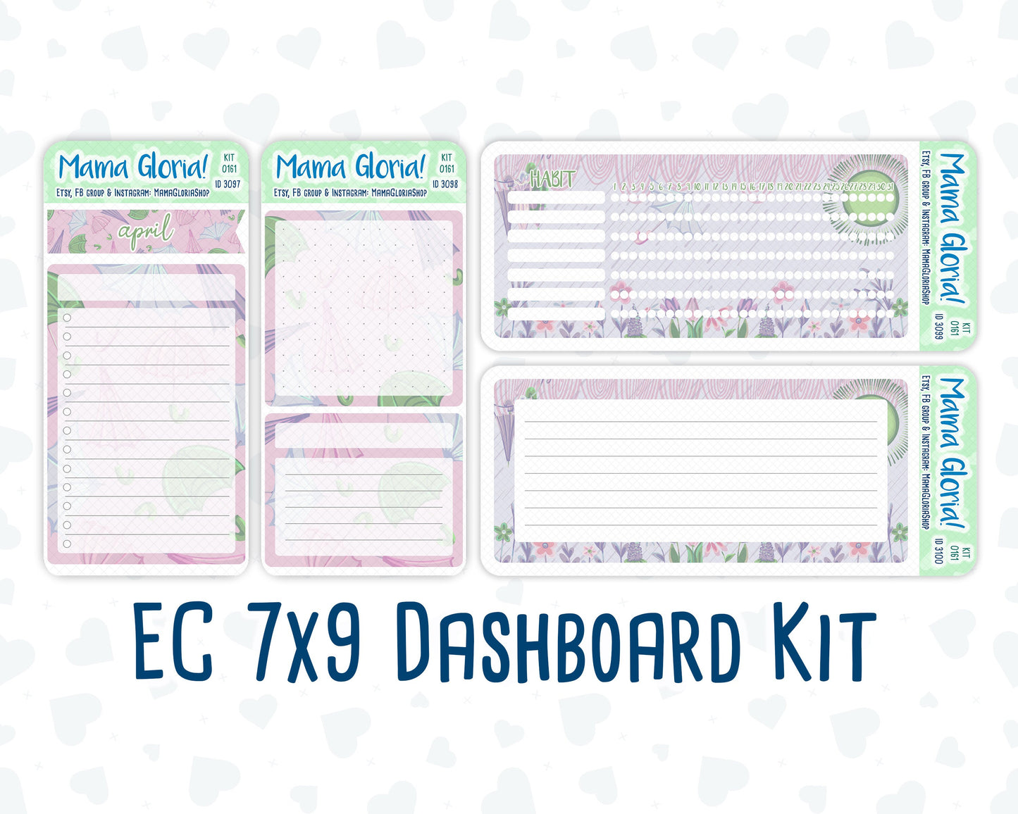 Kit 0161 - 7x9 - Spring Rain - April- Spring- Notes Pages - Dashboard Kit - Productivity Page