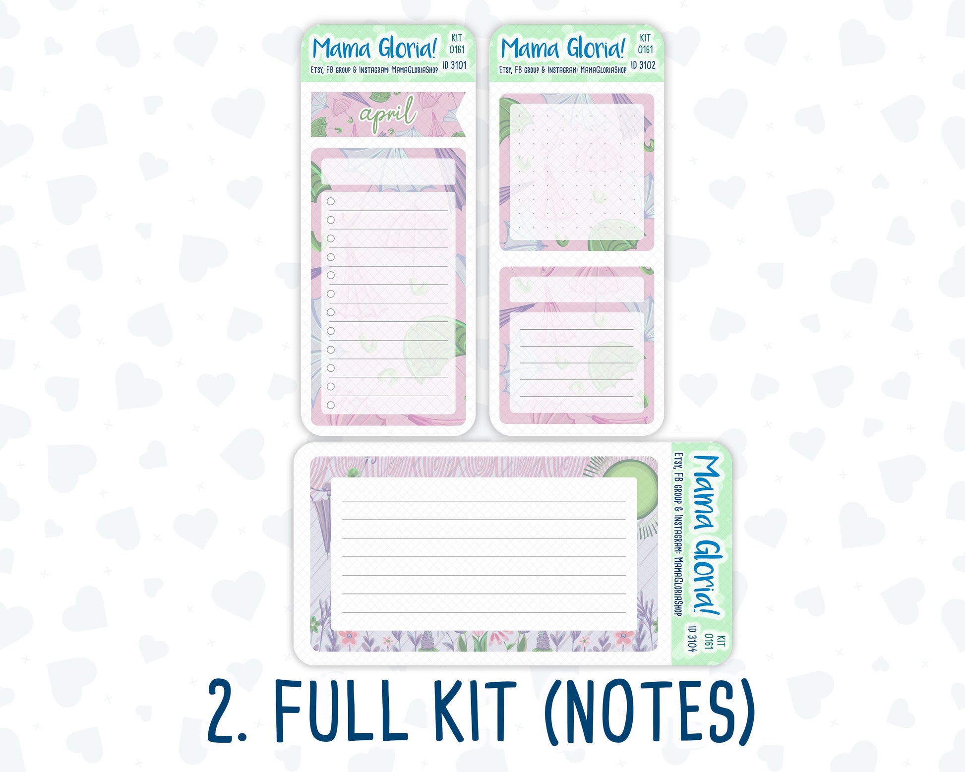 Kit 0161 - A5 - Spring Rain - April- Spring- Notes Pages - Dashboard Kit - Productivity Page