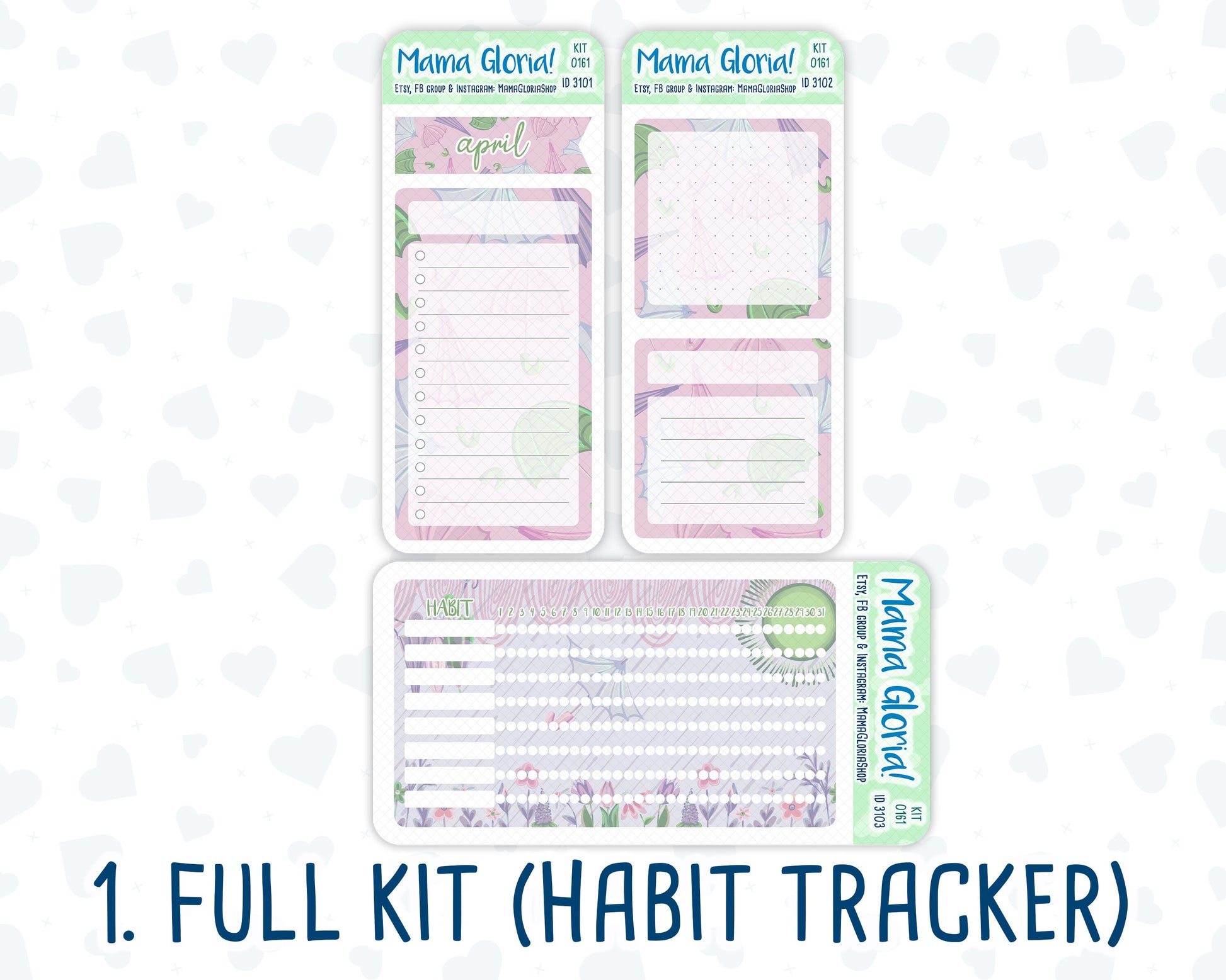 Kit 0161 - A5 - Spring Rain - April- Spring- Notes Pages - Dashboard Kit - Productivity Page