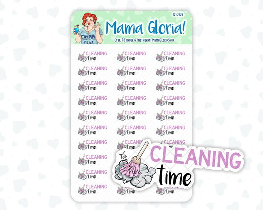 Cleaning Time - Text Sticker With Icon